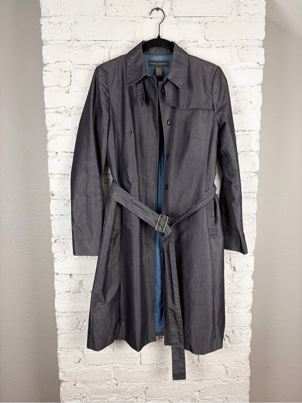 Banana Republic Vintage 2000s Chambray Blue Trench Coat Small